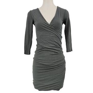 James Perse Standard Dress Women 1 Gray Ruched Wrap Bodycon Mini Jersey Knit